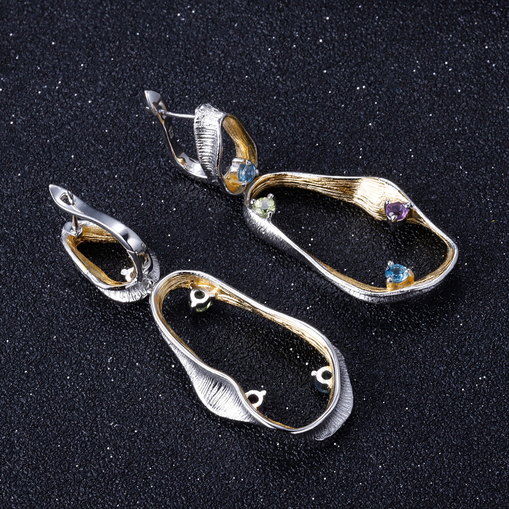 Multi-Coloured Gemstones Ribbon Drop Earrings