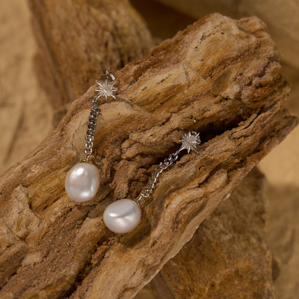 Pearl Drop Earrings with Star or Lucky Cloud Silver Stud