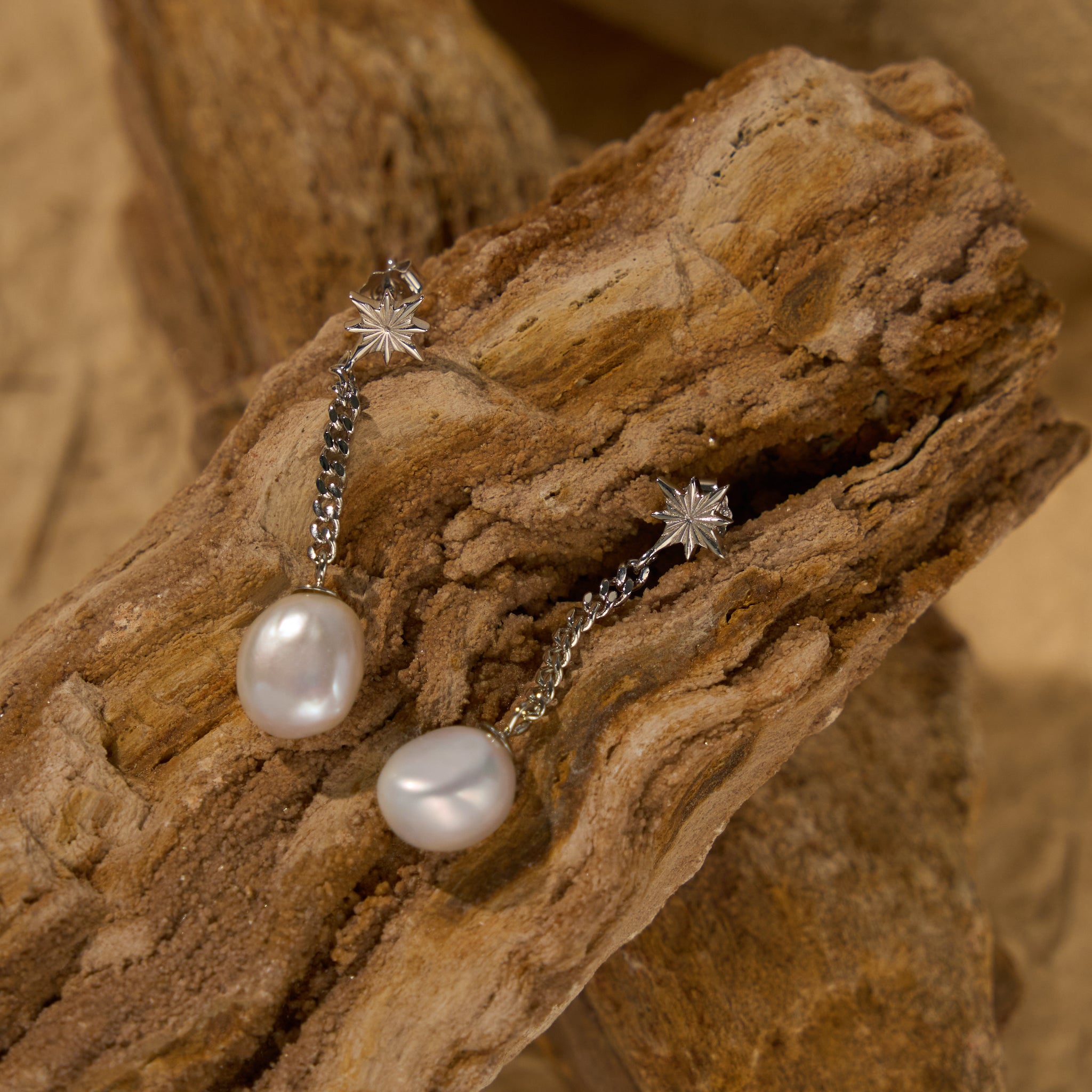 Pearl Drop Earrings with Star or Lucky Cloud Silver Stud