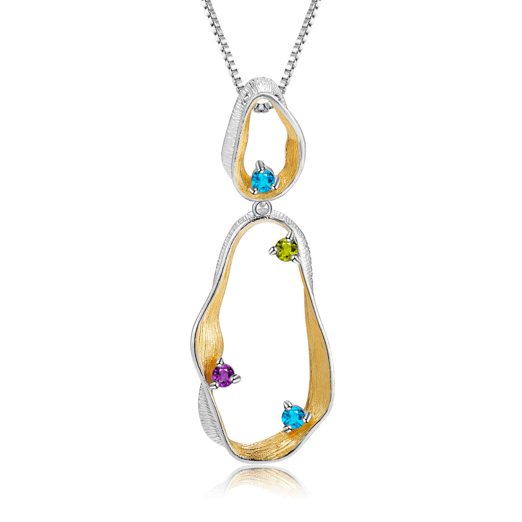 Multi-Coloured Gemstones Ribbon Pendant Necklace