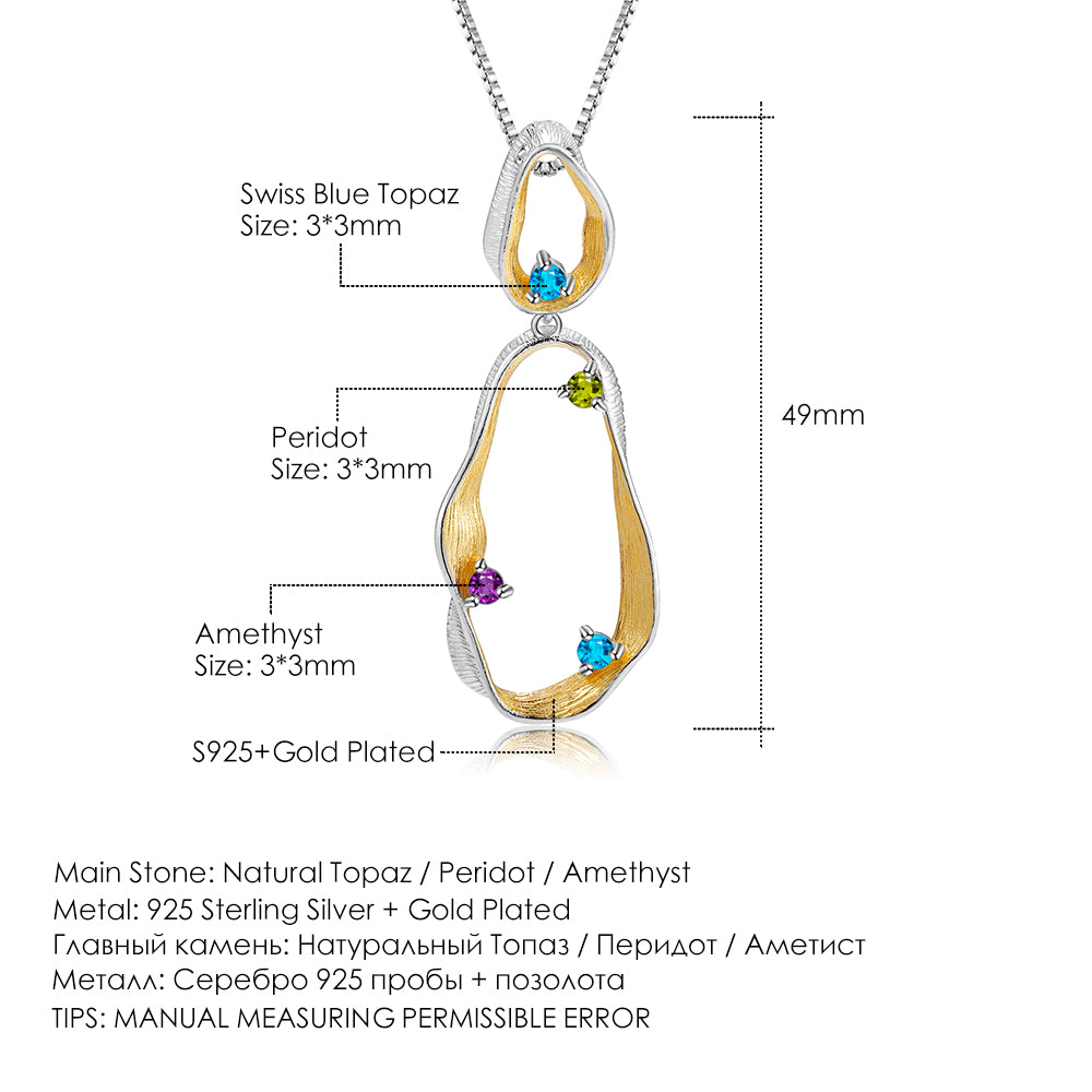 Multi-Coloured Gemstones Ribbon Pendant Necklace