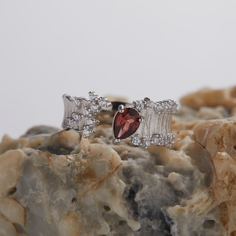 Gemstone Open Ring | Gold & Silver | Red Garnet & Blue Topaz