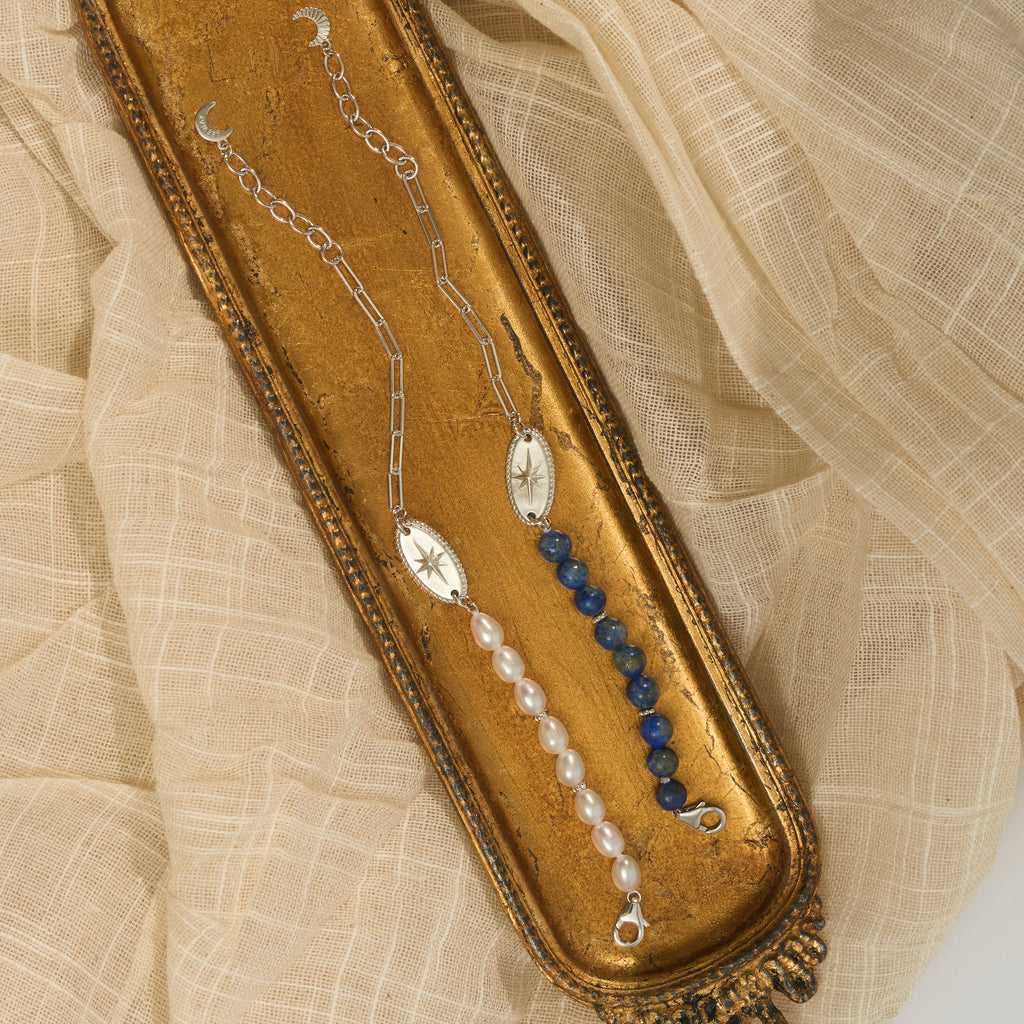 Pearl Beaded and Sterling Silver Bracelet with Star Motif