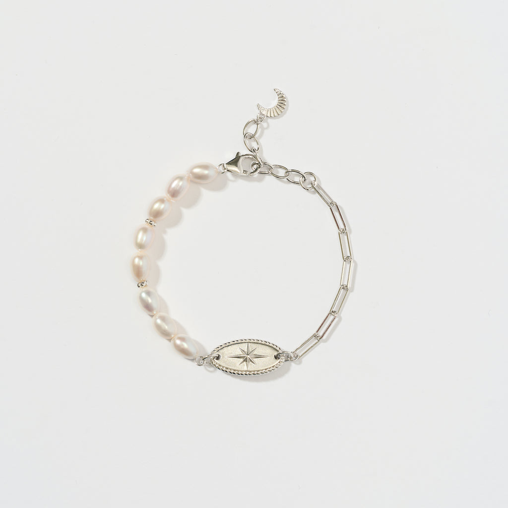 Pearl Beaded and Sterling Silver Bracelet with Star Motif