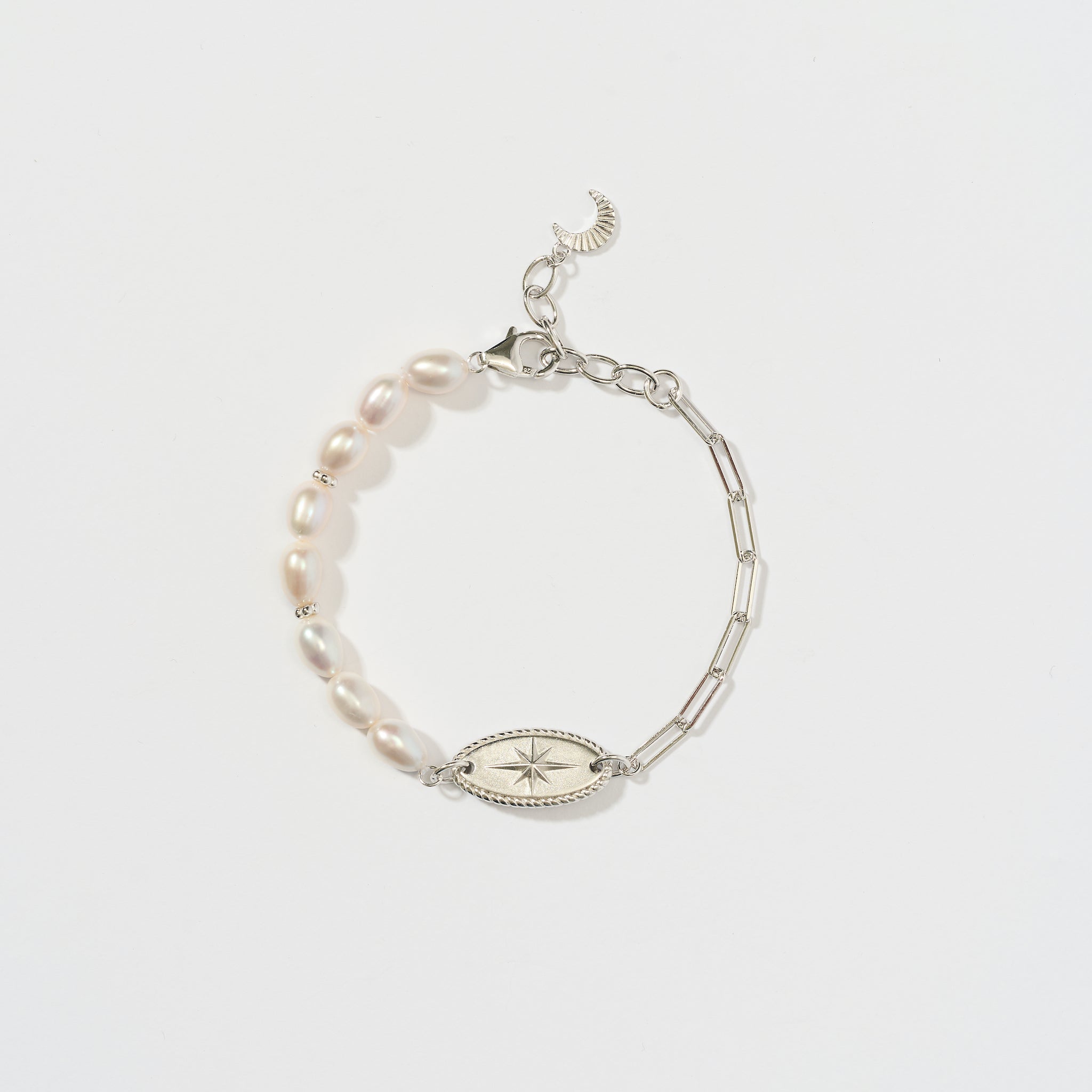 Pearl Beaded and Sterling Silver Bracelet with Star Motif